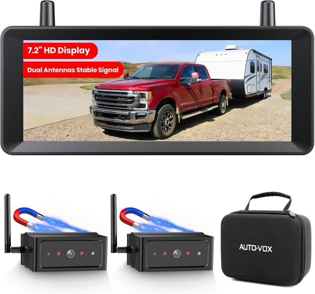 Detalle de AUTO-VOX 7.2" Wireless Magnetic Backup Camera System with 1080P Dual Camera and Monitor (Built-In DVR)
