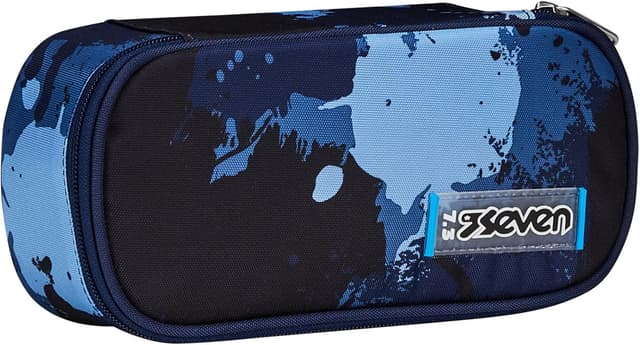 Detalle de Seven Inky Shadow Stifteköcher für die Schule – rund, blau, mit Innentasche und elastischen Stifthaltern