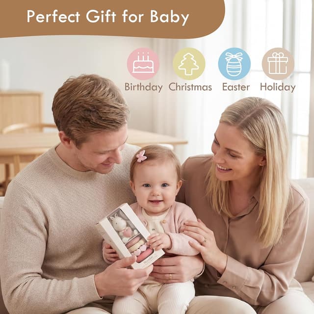 Detalle de Moonkie Bunny Baby Stacking Toys (7-Piece Silicone Rings) for Teething Relief