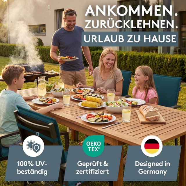 Detalle de LILENO HOME Gartenstuhl Auflagen 4er-Set für Niedriglehner (Petrol) – bequeme Sitzauflagen für Gartenstühle und Klappstühle MIA