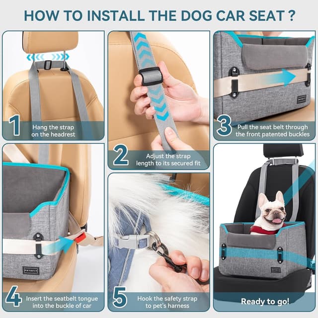 Detalle de Petsfit Hunde Autositz für kleine Hunde (41×33×28 cm) – stabiler Rücksitz mit Sicherheitsgurt-Halteclip und waschbaren Plüschkissen