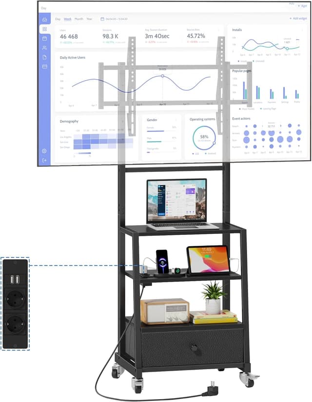 Detalle de TV-Ständer Rollbar 32 bis 75 Zoll Schwarz