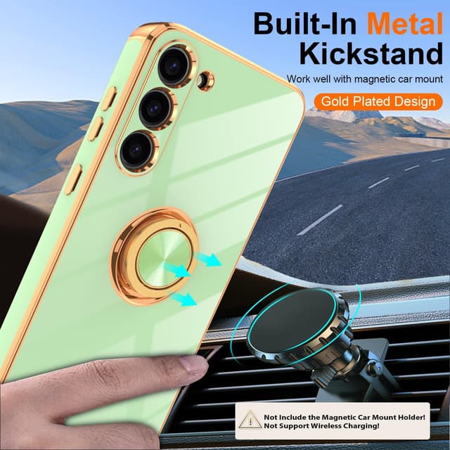 Detalle de Gritup Slim Fit Case for Samsung Galaxy S23 Plus (Pea Green) with Ring Kickstand + 2 HD Screen Protectors