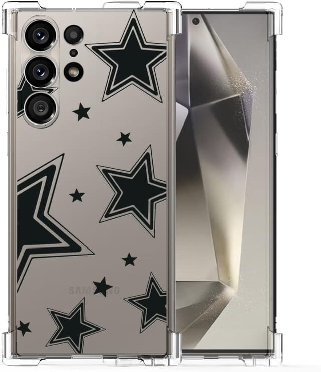 Detalle de CAROKI Clear Case for Samsung Galaxy S24 Ultra (6.8") – Black Star clear TPU bumper phone case