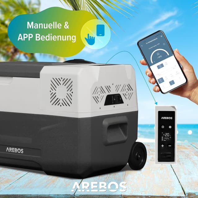 Detalle 2 de Arebos Kompressor-Kühlbox mit Rollen, 39 Liter – App & Smart-Steuerung, bis -20 °C (12/24 V & 230 V)