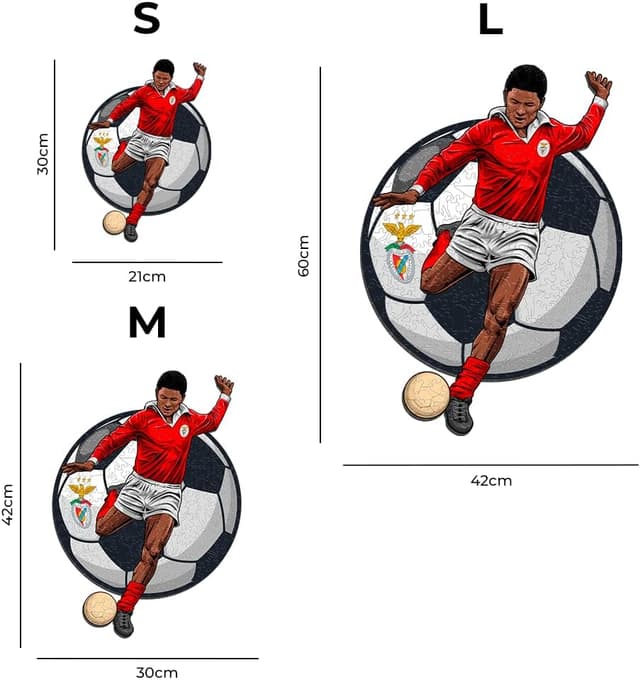 Detalle de Iconic Puzzles – Benfica & Eusebio, puzzle en bois sous licence officielle (270 pièces, taille M)