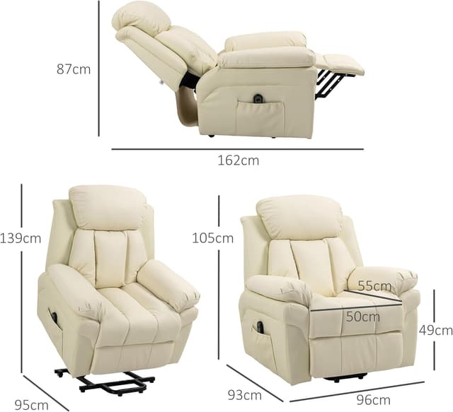 Detalle de HOMCOM Fauteuil releveur électrique avec télécommande et repose-pied ajustable, crème