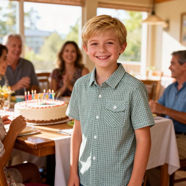 Detalle de Bienzoe Boys Checked Shirt for Son – kids short sleeve school button-up