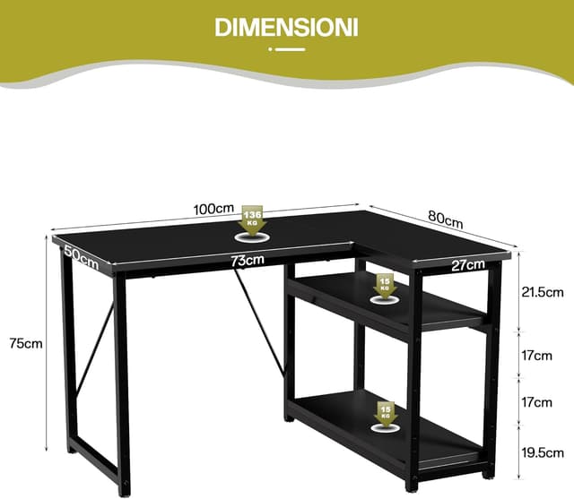 Detalle de JUMMICO Scrivania angolare 100 x 80 cm