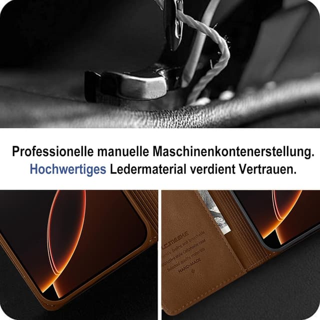 Detalle de Giyer Handyhülle für iPhone 16 Pro Max (Braun) mit Kartenfach, Schutzfolie & Standfunktion