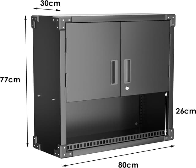Detalle de SUPEER Hängeschrank Metall Werkzeugschrank mit verstellbarem Fachboden, 2 Türen und Schublade (abschließbar) – H77×B80×D30 cm, Schwarz