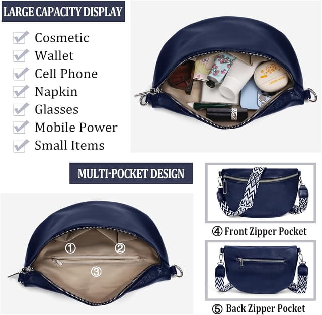 Detalle 2 de HLEIUKT Umhängetasche Damen groß: Crossbody- & Bauchtasche mit abnehmbarem Schultergurt (blau)