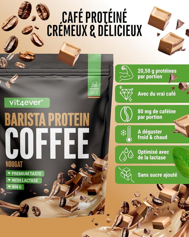 Detalle 2 de Vit4ever Barista Protein Coffee Nougat (908 g) — café protéiné crémeux jusqu’à 20 g de protéines