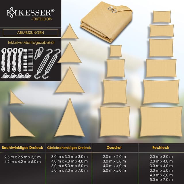 Thumbnail 6 de KESSER® Sonnensegel HDPE Windschutz wasserabweisend – Rechteck 4x6 m, 5-fach quer vernäht