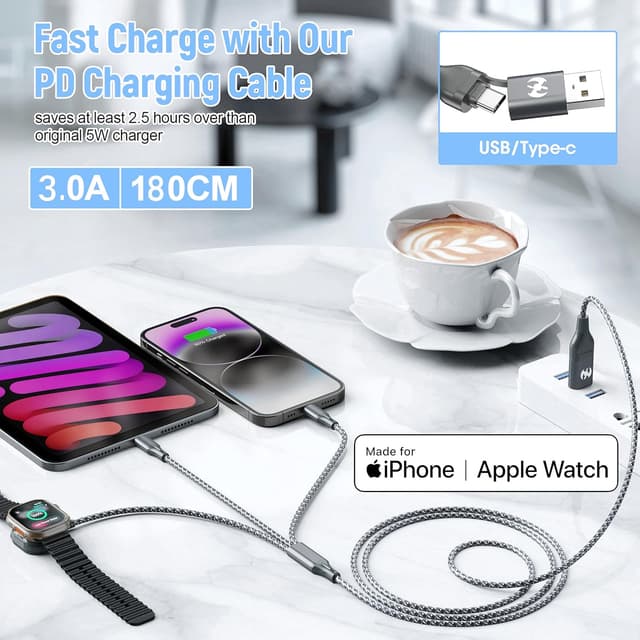 Detalle de Multi Charging Cable 6FT 3 in 2 Charger