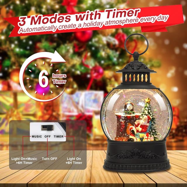 Thumbnail 2 de Christmas Snow Globe Water Lantern with Timer and Music