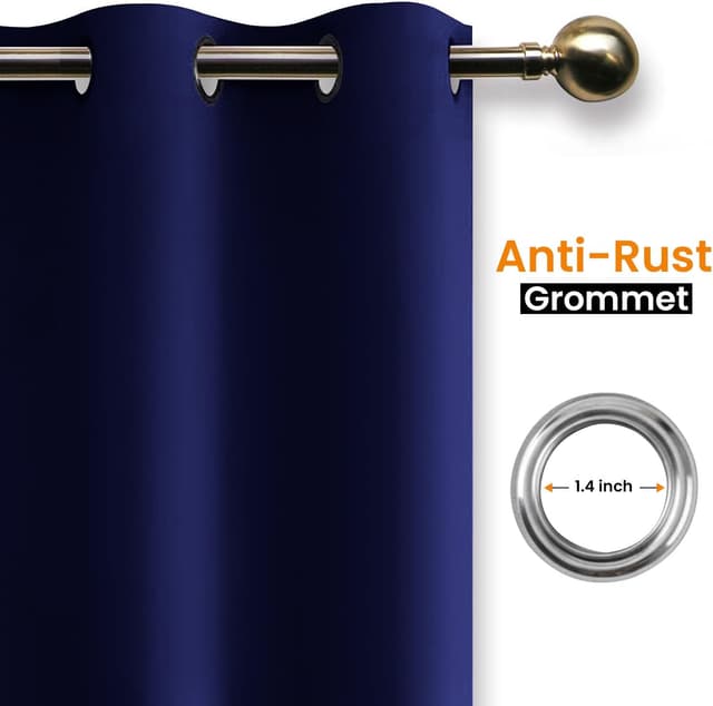 Thumbnail 2 de Imperial Rooms Eyelet Blackout Curtains 66x54 Navy
