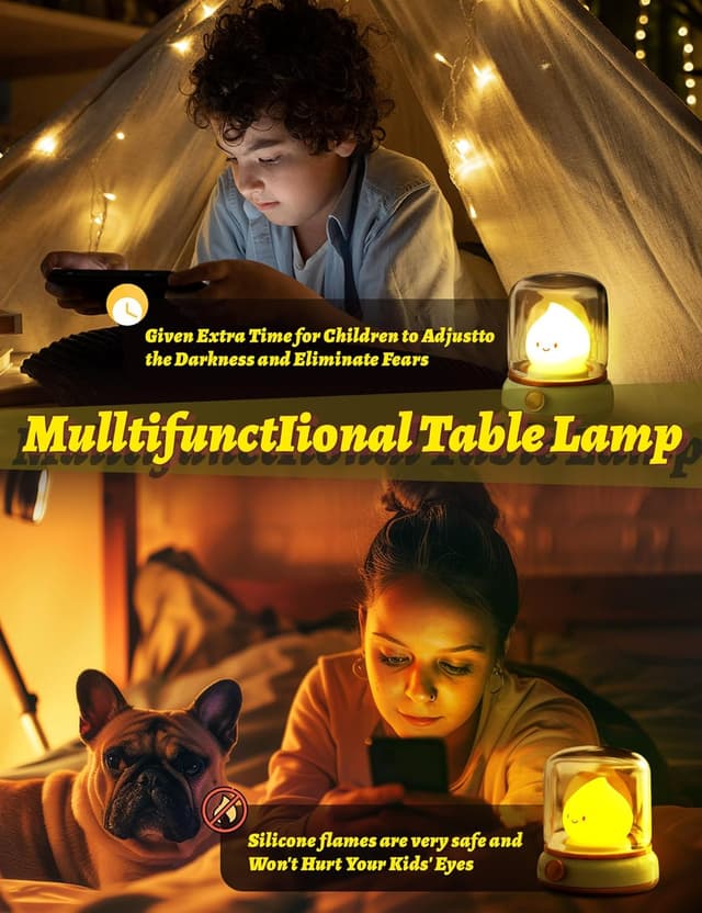 Detalle 2 de IHALO Kinder-Nachtlicht mit Touch-Dimmung, Timer und Akku (USB), warmweißes Stilllicht