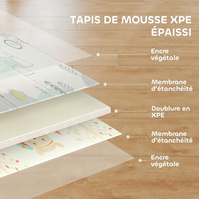 Detalle 2 de AIYAPLAY Tapis de jeu bébé pliable et réversible 200 x 150 x 1,5 cm, mousse antidérapante et imperméable