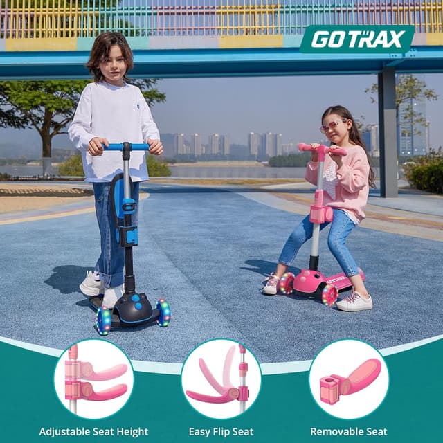 Detalle de Gotrax KS3 Pro Folding Kick Scooter for Kids (Lean-to-Steer, Removable Seat, LED Light-Up Wheels)