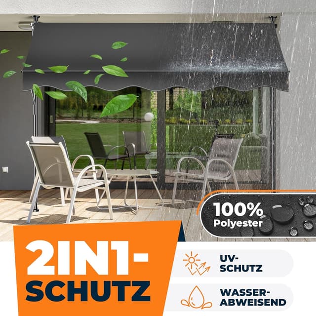 Detalle de KESSER Klemmmarkise mit Handkurbel für den Balkon (150 cm) – UV-beständig, ohne Bohren