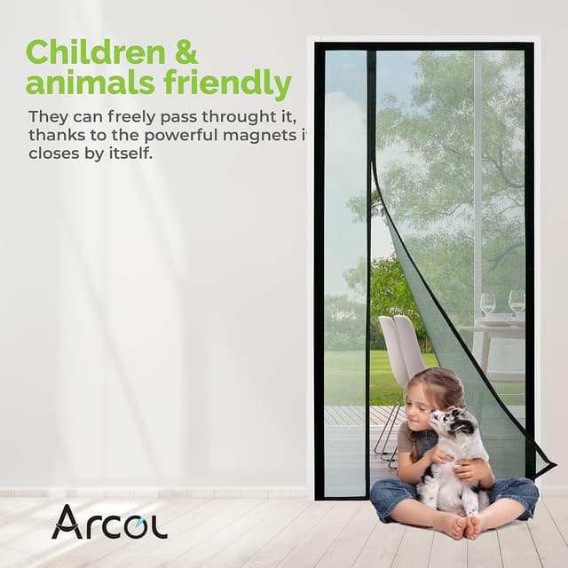 Detalle 2 de Moustiquaire magnétique ARCOL pour porte et porte-fenêtre (ouverture latérale, aimant puissant, 85 x 215 cm, noir)
