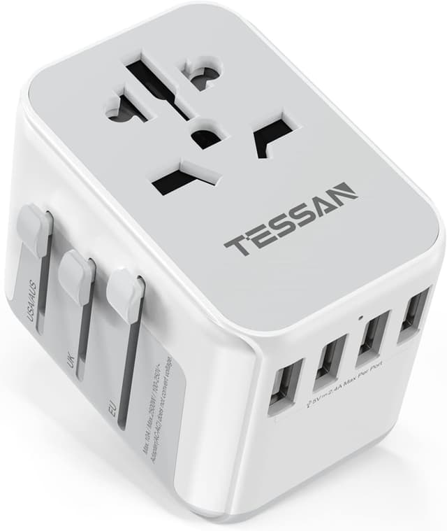 Detalle de TESSAN Adaptateur prise universelle avec 4 USB-A et port secteur (CA) pour voyages France/USA/Canada/UK/Japon