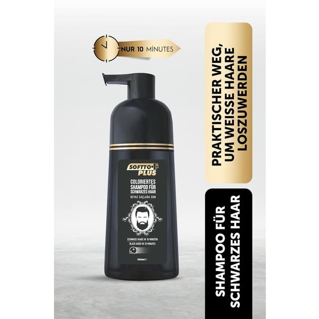Detalle de Softto+ Plus Black Hair Shampoo: graue & weiße Haare in 10 Minuten abdecken, inkl. Handschuhe (2 x 350 ml)