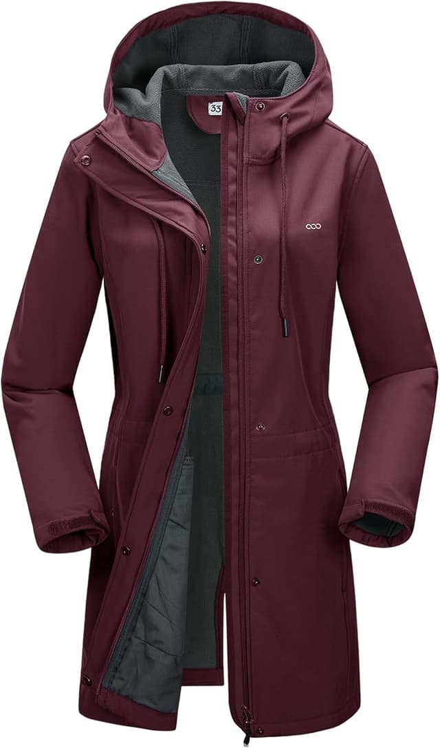 Detalle de 33,000ft Women’s Softshell Jacket with Hood – Waterproof, windproof fleece-lined long coat