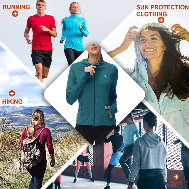 Thumbnail 6 de donhobo Women’s Running Jackets with Thumb Hole, Hooded Zip Hoodie Top (UPF 50+)