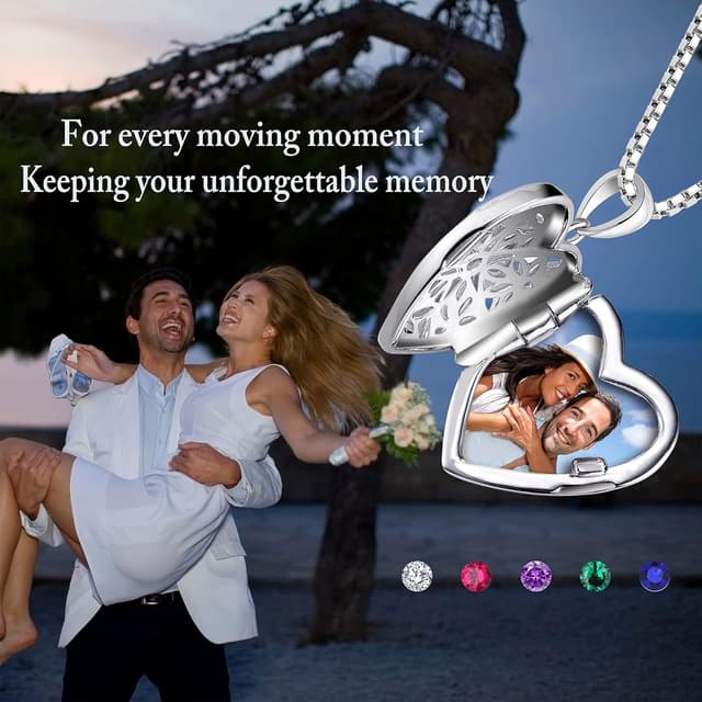 Detalle de FJ Foto Medaillon Kette Damen aus 925 Sterling Silber – personalisierbarer Memory-Medaillon-Anhänger