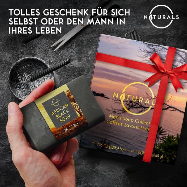 Detalle de O Naturals Seife für Männer (afrikanische Schwarze, Zedernholz, Minze) – 3er Set, 7.7 oz