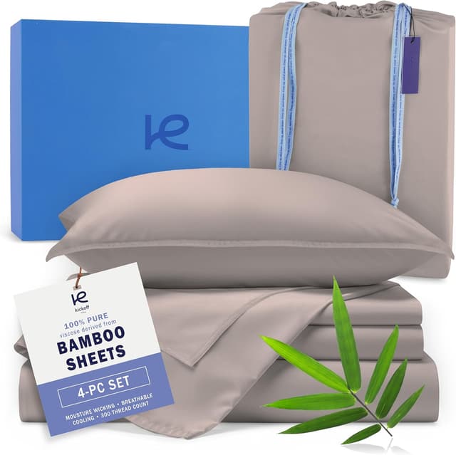 Detalle de Kickoff Viscose Bamboo Sheets King Size 4-Piece Set (Dark Grey)