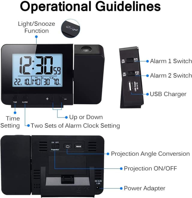 Detalle 2 de Houkiper LED réveil projecteur numérique