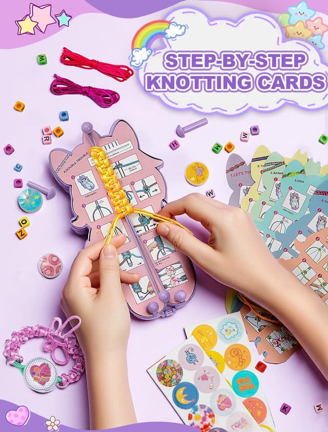 Detalle de AONTESS Friendship Bracelet Making Kit (Purple) – DIY craft set for girls aged 8–12