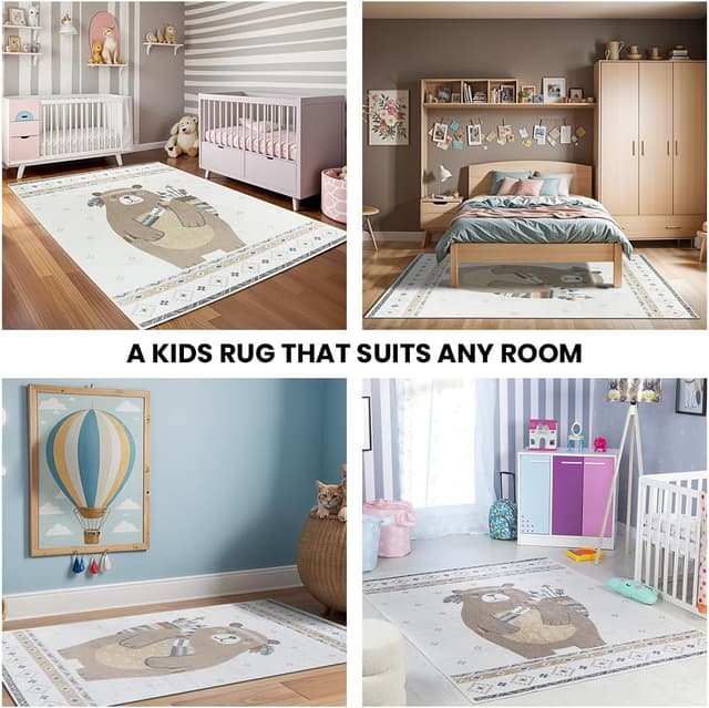 Detalle de Livabliss Bear Washable Kids Rug (120x170 cm) – machine washable animal rug for bedrooms, playrooms and nurseries