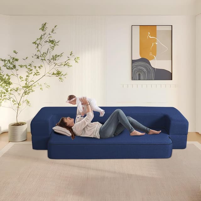 Detalle 2 de ANONER Divano Pieghevole Letto in cotone e memory foam 50D, blu scuro