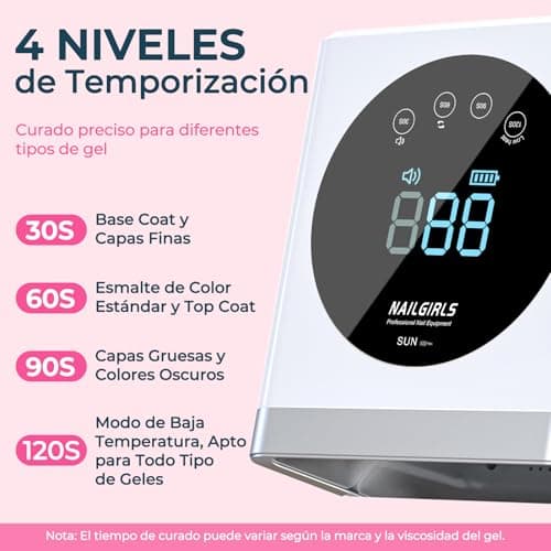 Thumbnail 1 de NAILGIRLS Lámpara LED UV recargable, secador de uñas inalámbrico de 150 W para gel y esmalte regular, secador LED de gel de curado de esmalte de uñas con 4 ajustes de temporizador, sensor automático 