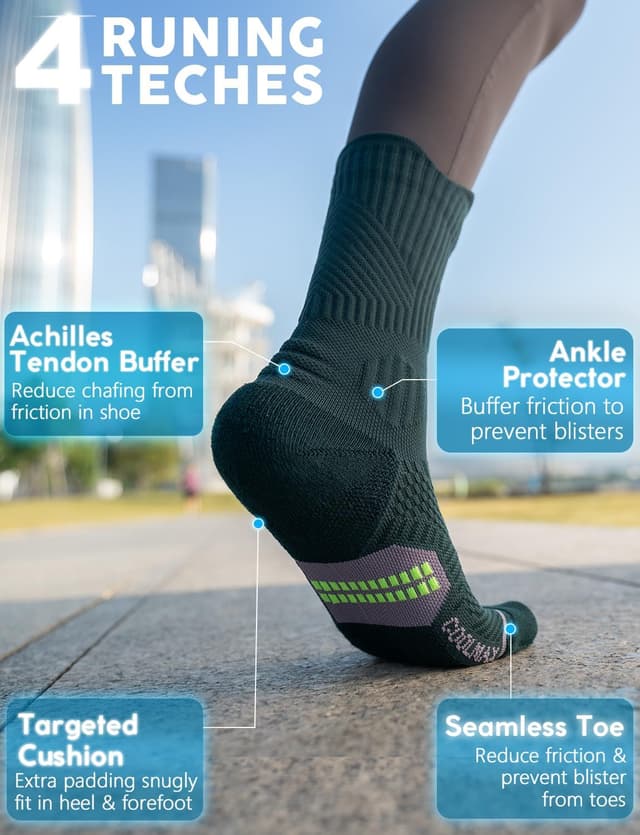 Detalle de Juclise Women’s Coolmax Bamboo Compression Running Crew Socks (3 Pairs) with Anti-Blister Cushioning