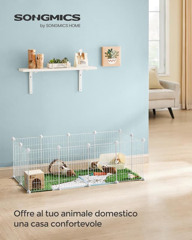 Detalle de SONGMICS LPI001W01 recinto personalizzabile per piccoli animali bianchi, con rete in metallo