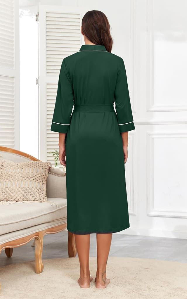 Detalle 2 de PrinStory Damen-Bademantel im leichten Kimono-Stil mit 3/4-Ärmeln (Viskose/Elasthan)