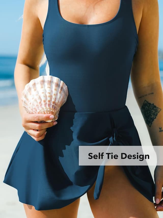 Detalle de CUPSHE Costume da bagno intero donna con scollo a U, spalline larghe regolabili e nodo frontale