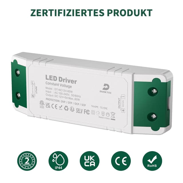 Thumbnail 6 de DUSKTEC LED Trafo 230V auf 12V 60W (5A) Konstantspannung für MR16 GU5.3, MR11, G4 – LED-Netzteil/Trafo