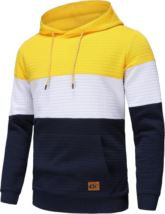Detalle de YuKaiChen Herren Pullover Patchwork Hoodie mit Taschen – Jacquard Farbblock Langarm