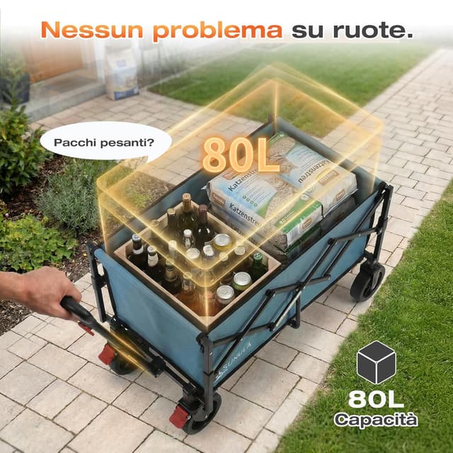 Detalle de SUNULA Carrello pieghevole piccolo 80L 100KG con freni, 5,8 kg (colore verde)