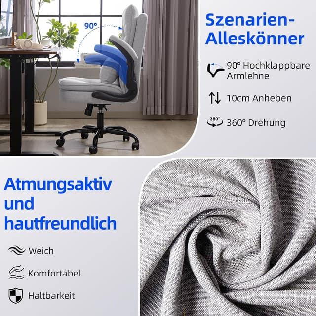 Detalle de Asukale ergonomischer Bürostuhl mit hoher Rückenlehne, atmungsaktivem Stoff, 150-kg-Belastung und Wippfunktion (PC-Stuhl, grau)