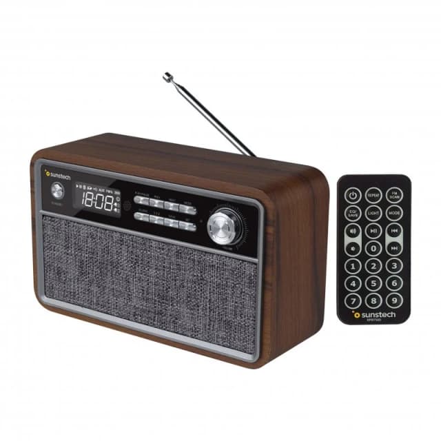 Detalle de Sunstech RPBT500 Radio portátil con Bluetooth negro y madera