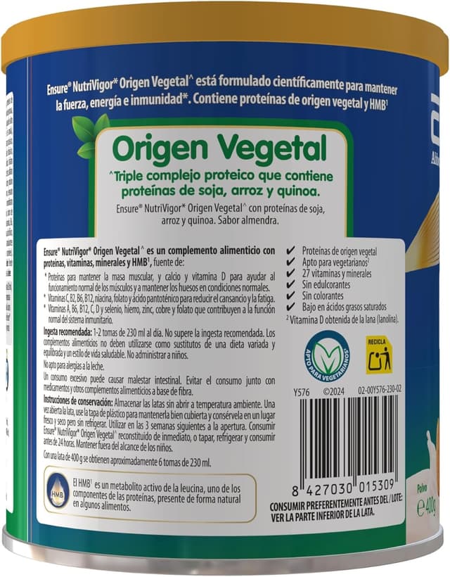 Detalle de Ensure Nutrivigor Origen Vegetal 400 g