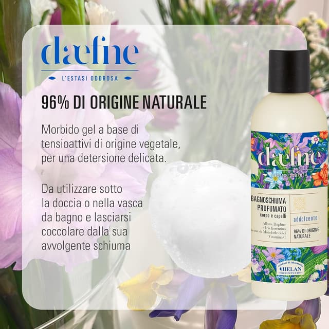 Detalle de Helan Daefne Shampoo e Bagnoschiuma Uomo e Donna addolcente con Vitamina C, Mandorle Dolci, Iris e Alloro