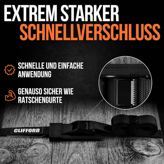 Detalle de CLIFFORD Spanngurte mit Schutzpolster – Zurrgurte 25 mm, 0,5–5,5 m, EN12195-2 (500 kg Umreifung / 250 kg Geradezug)